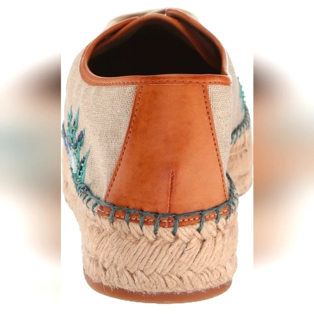 NINE WEST NATURAL GUINUP SNEAKER SEQUIN BOHO ESPADRILLE LACE UP SIZE 7